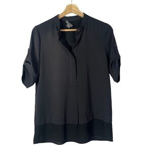 Vince Black Sheer Hem Short Sleeve Blouse XS